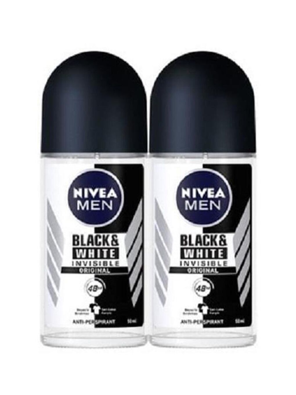 NIVEA Men Invisible Black&White Erkek Deodorant Roll-On 50 ml x2 Adet, 48 Saat Anti-Perspirant Koruma