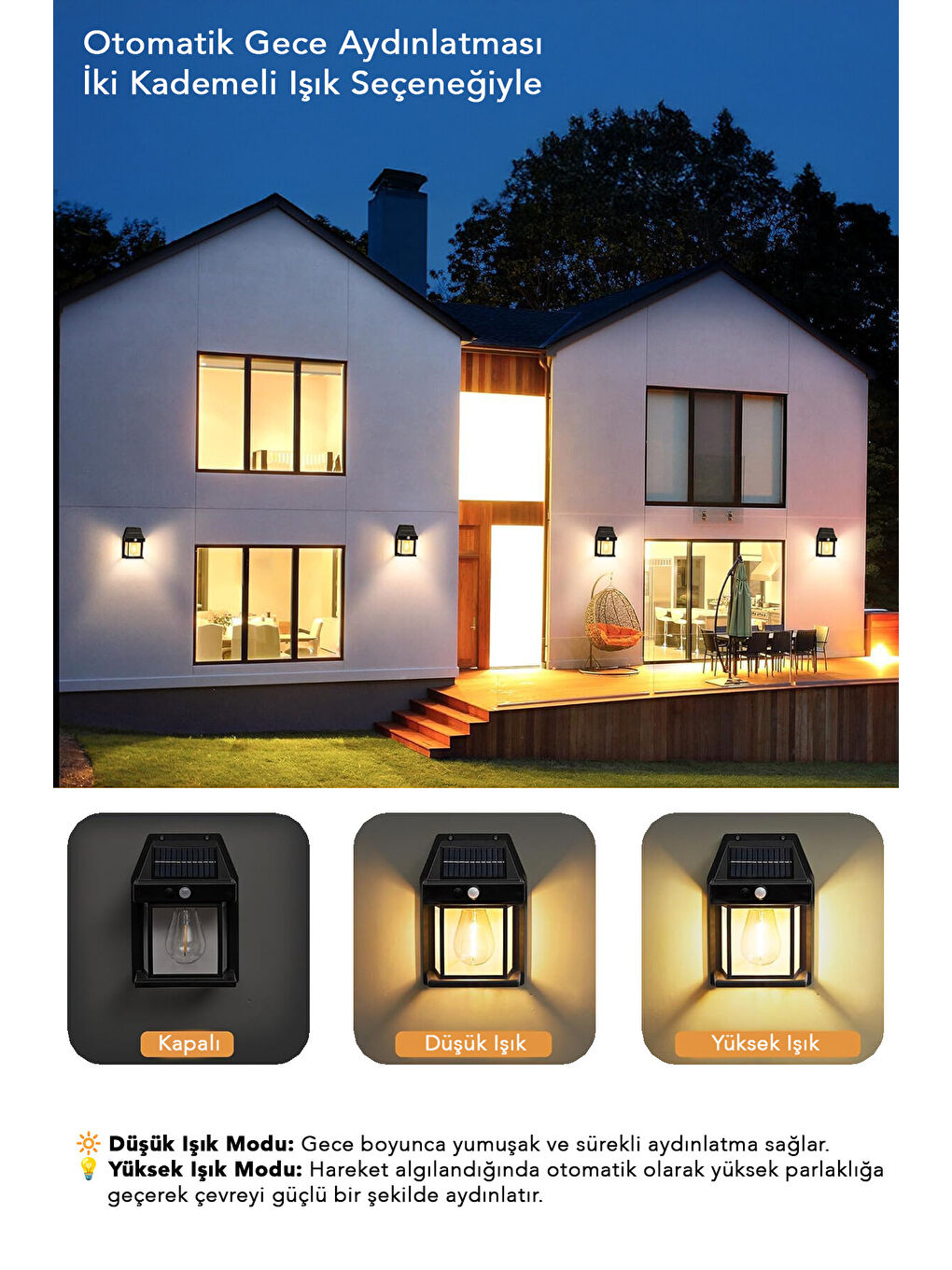 Siyah 2 Adet Solar Duvar Lambası-1