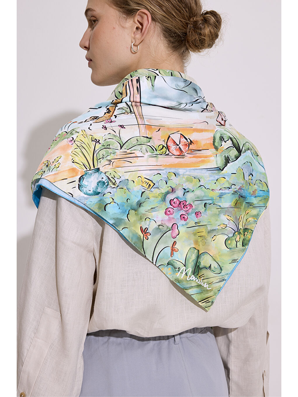 Karışık Saten Desenli Fular Şal Summer Holıday-4