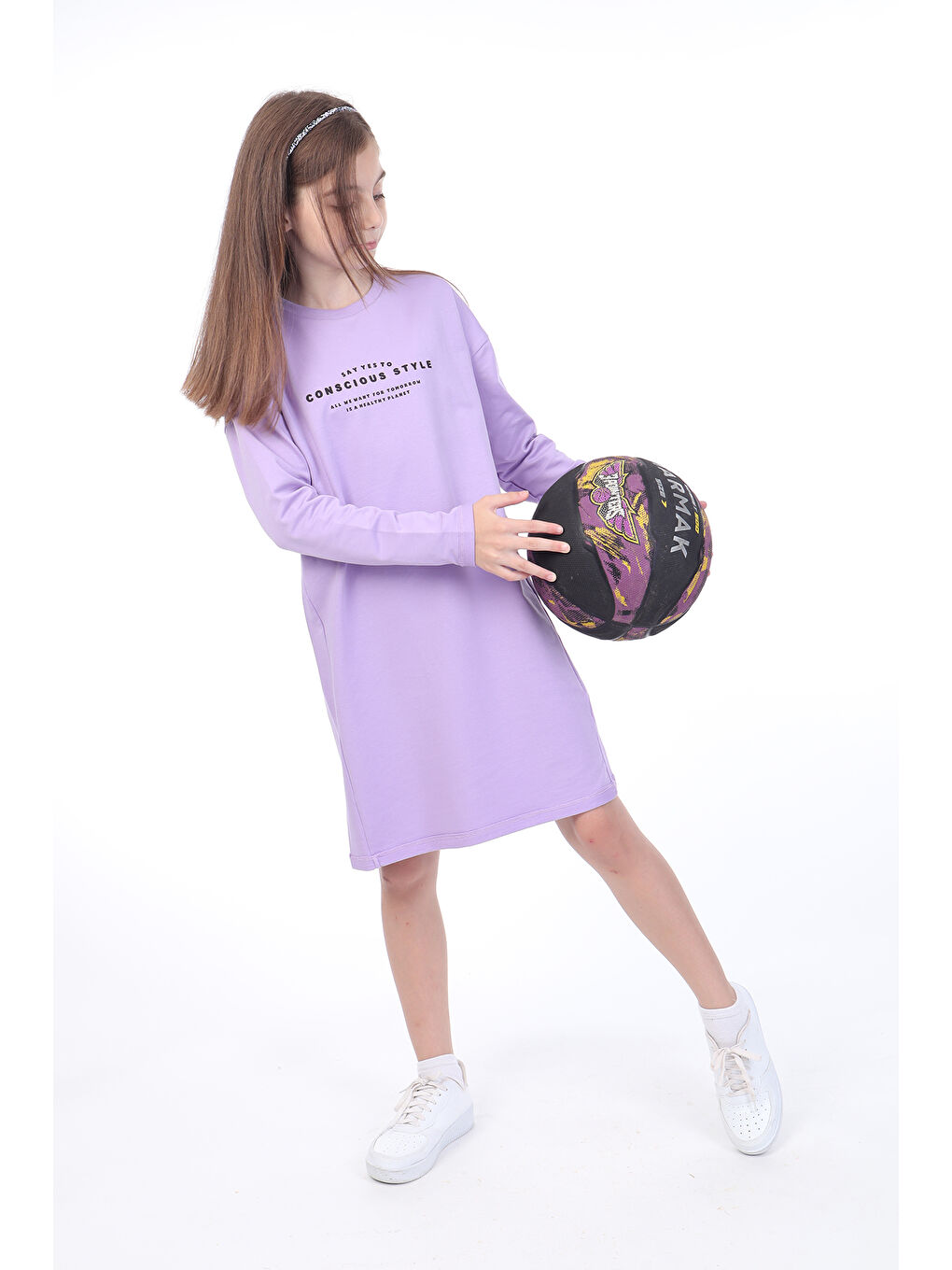 Lila Kız Çocuk Baskılı Elbise