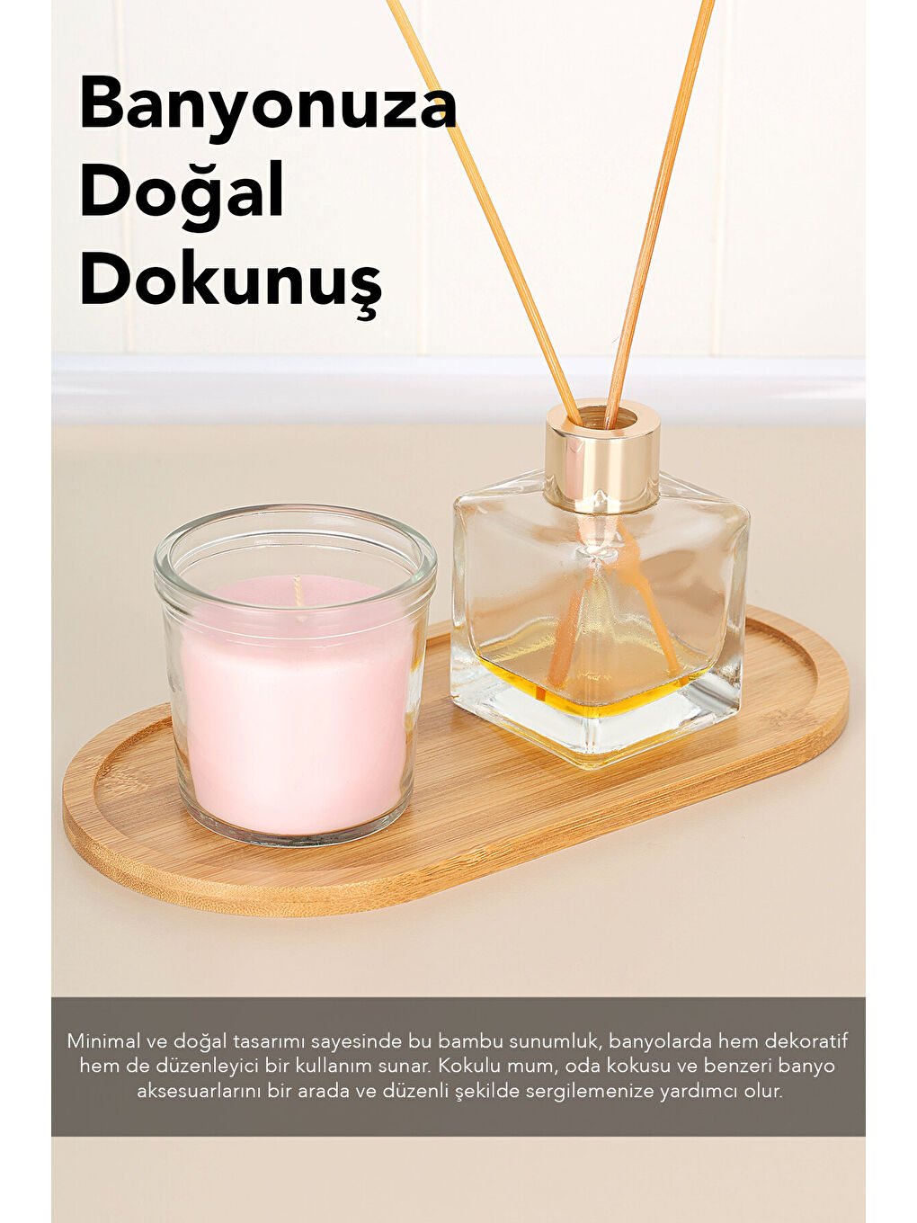 Bej 2 Adet Oval Bambu Sunumluk-2