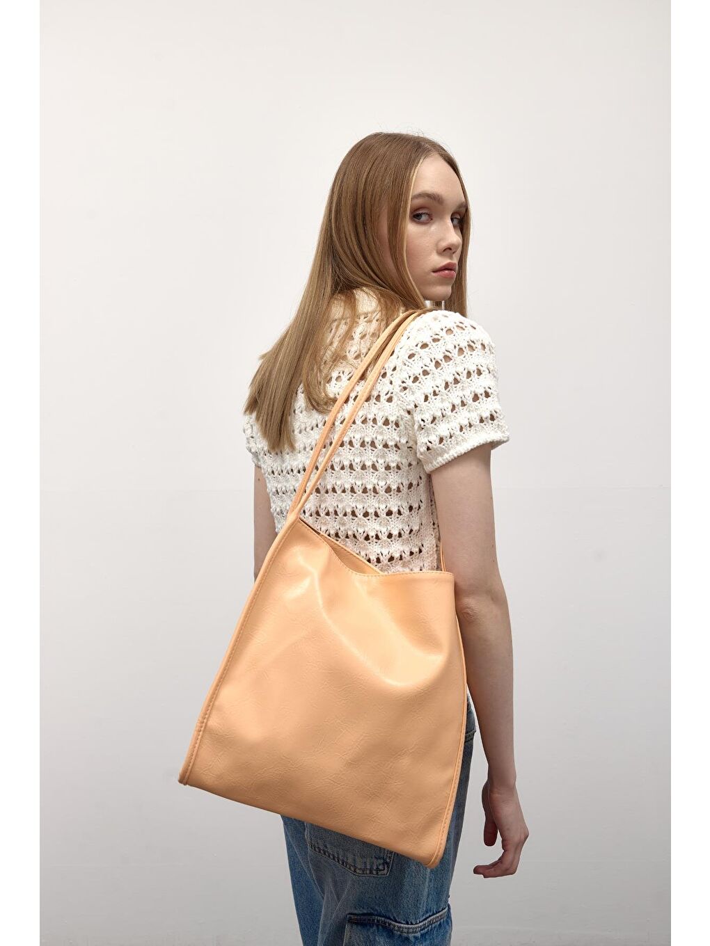 Pembe Miguel Vintage Omuz Çantası Somon-4