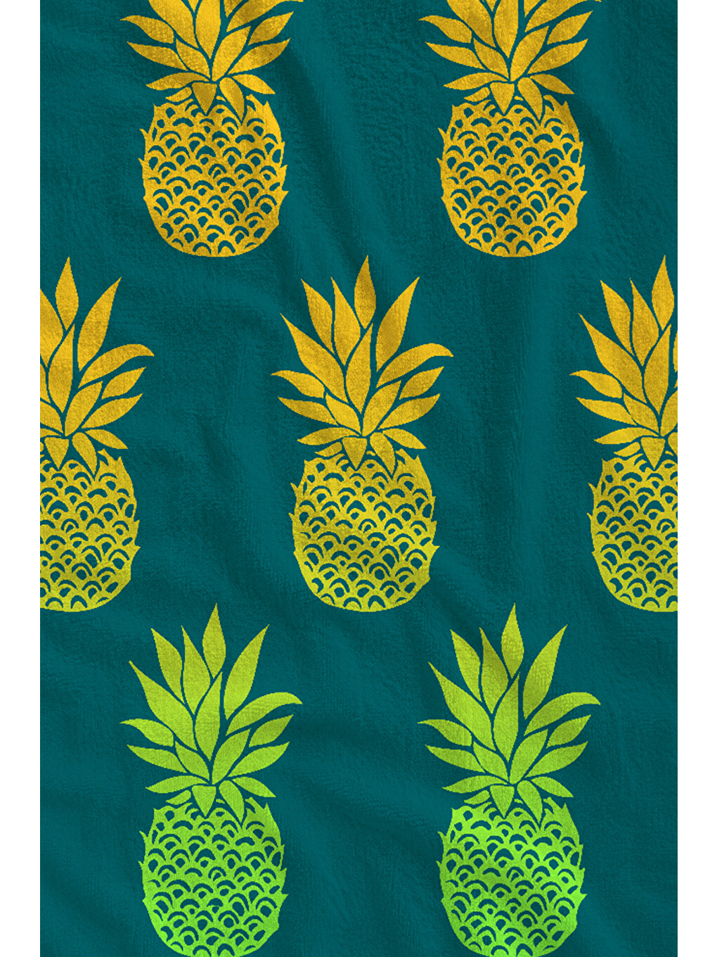 Yeşil Zemin Sarı Ananas Desenli 70x150 Cm Dijital Baskılı Plaj Ve Banyo Havlusu