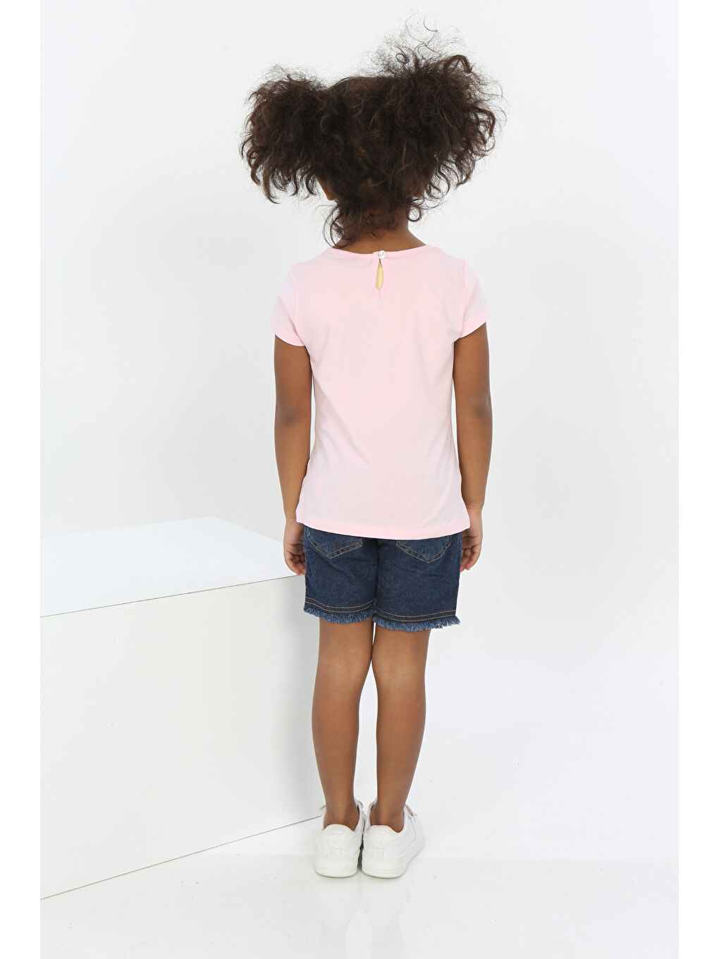 Pembe Kız Bebek Göğsü Nota Nakışlı Yazı Baskılı Tişört-3