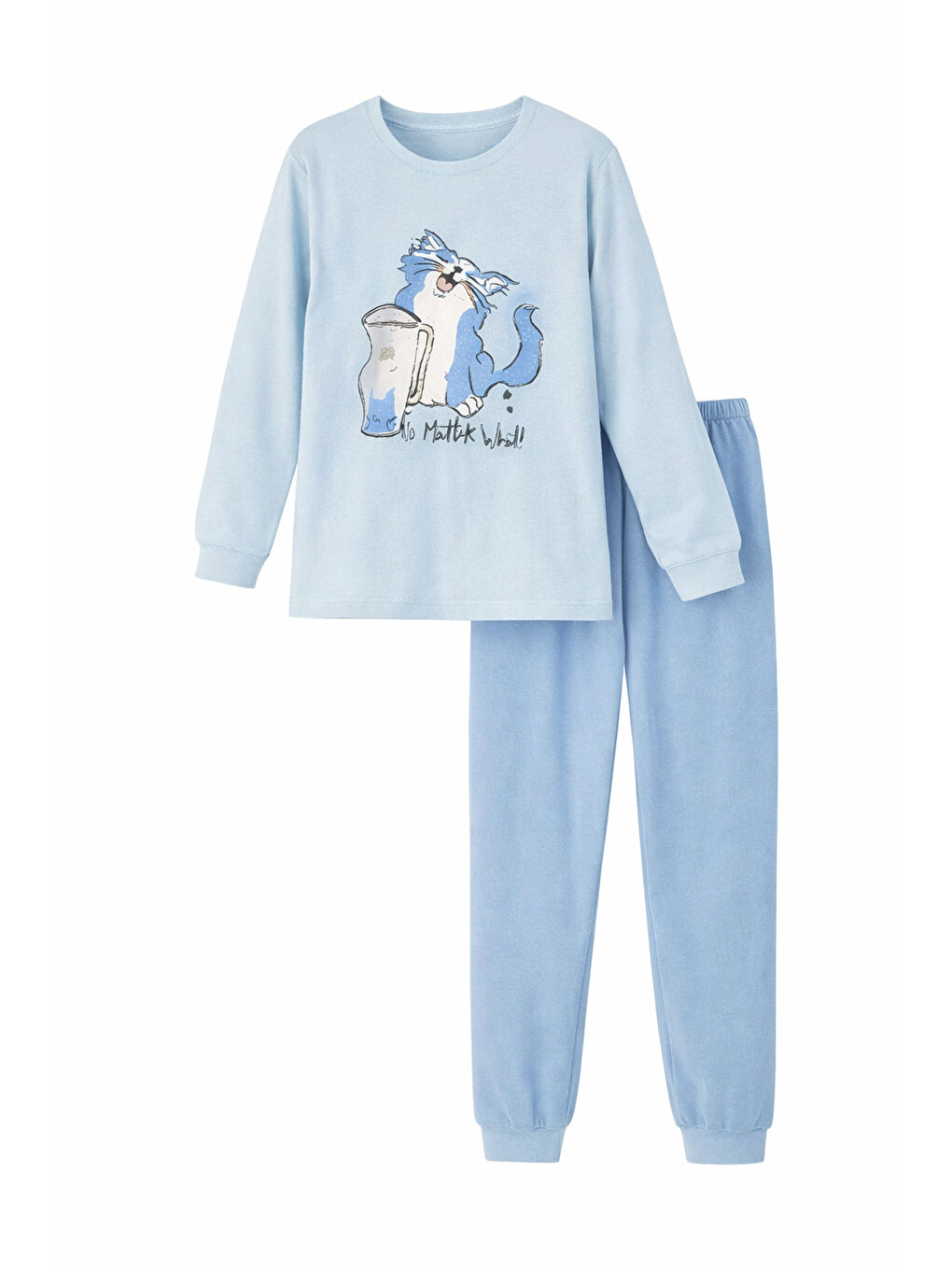 Kız Çocuk Pamuklu Desenli Pijama Takımı 8411 Buz Mavi-1