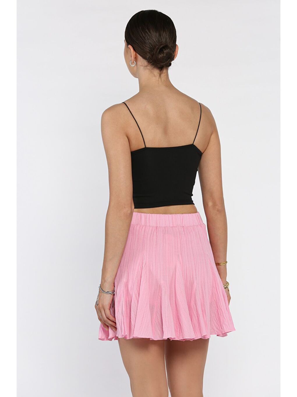 Pembe Bel Lastikli Şort Etek-2