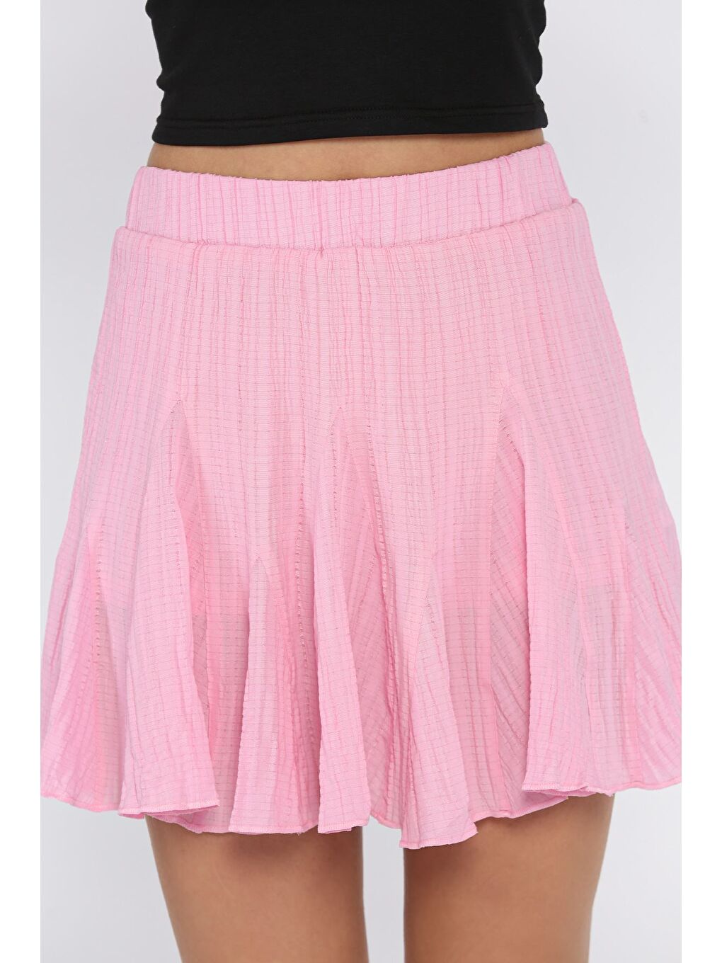 Pembe Bel Lastikli Şort Etek-3