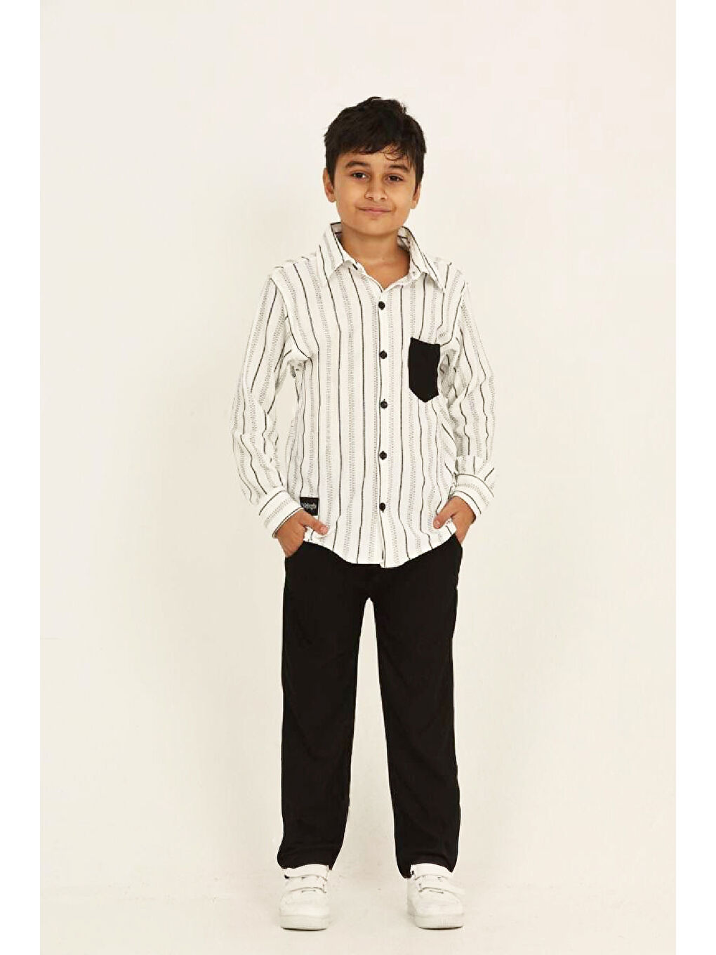 Beyaz Erkek Çocuk Gömlekli Takım (Bürümcük Üst+Ottoman Pantolon) 3-12 Yaş 12419HC-1