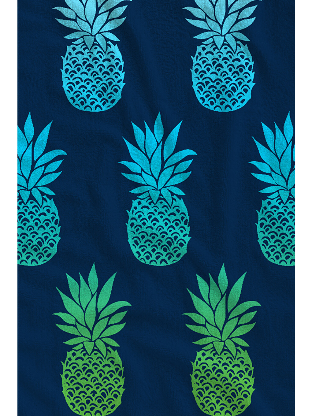 Lacivert Zemin Turkuaz Ananas Desenli 70x150 Cm Dijital Baskılı Plaj Ve Banyo Havlusu