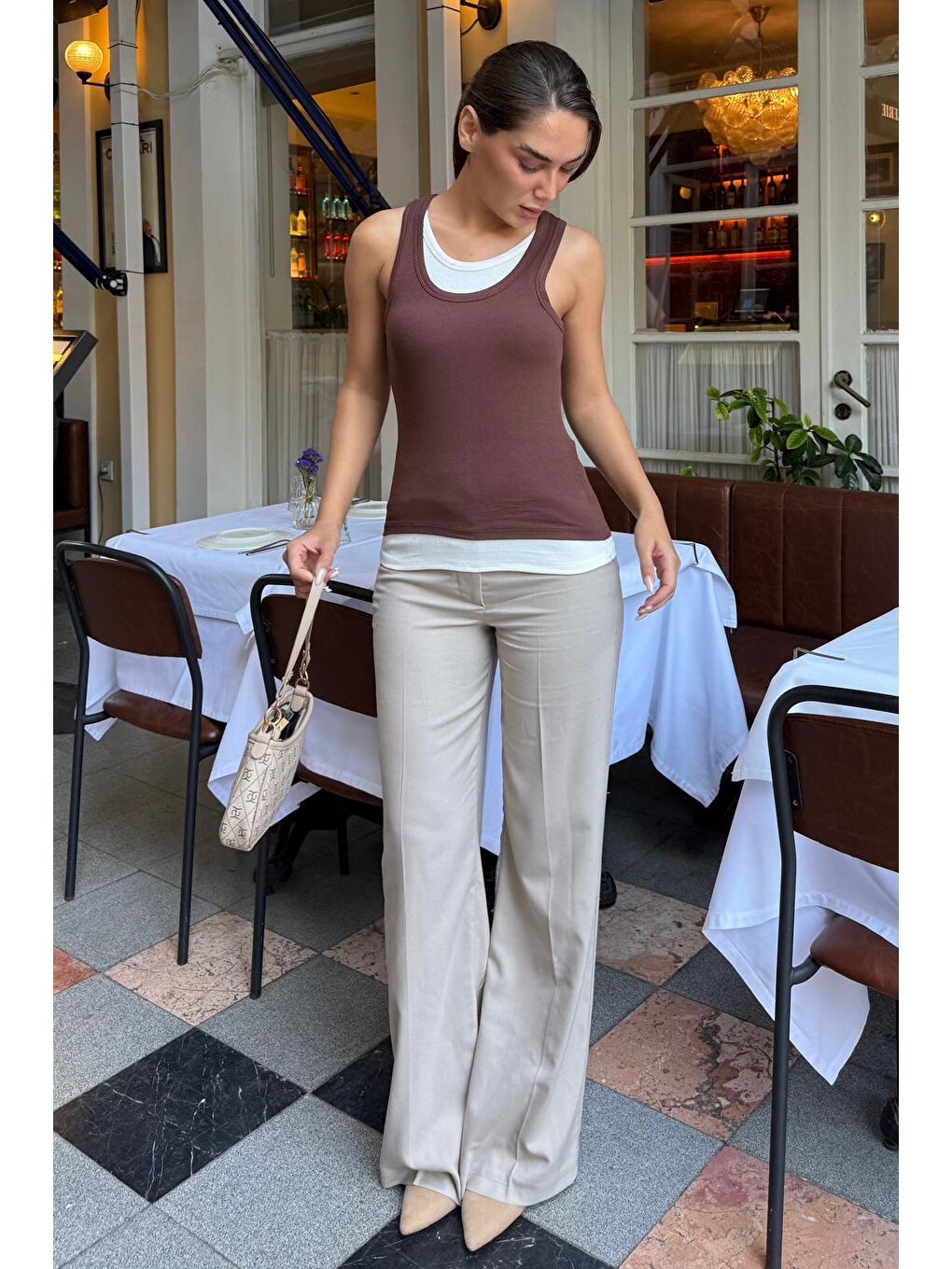 Kahverengi Çift Kat Görünümlü Kadın Atlet Mg2558