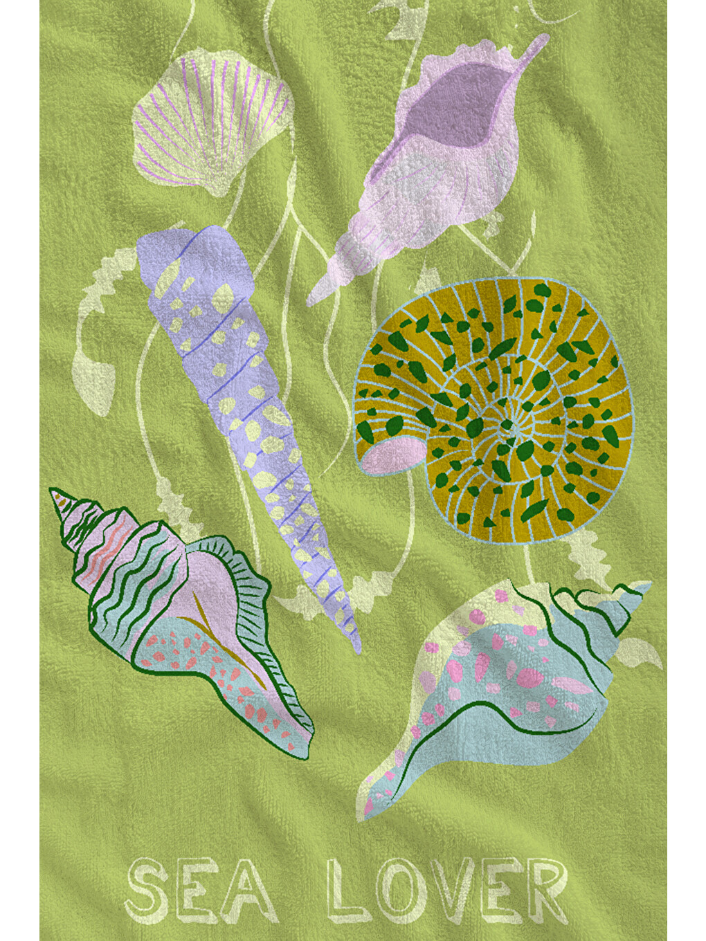 Yeşil Sea Lover Deniz Kabuğu Ve Balık Desenli 70x150 Cm Dijital Baskılı Plaj Ve Banyo Havlusu-1