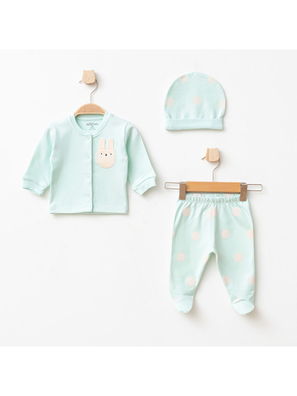 Yeşil Kız Bebek Zıbın Pantolon Bere 3'lü Alt Üst Bebek Takımı 0 Ay-6 Ay
