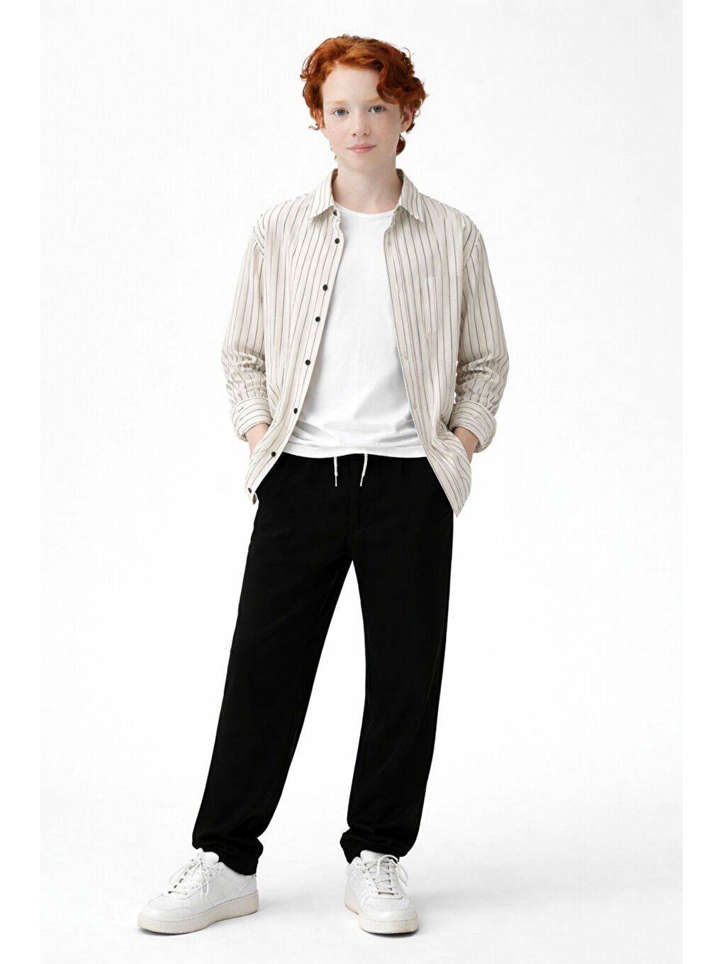 Gri Erkek Çocuk Regular Kalıp Çizgili Gömlek Pantolon 2’li Takım Ak2603-1