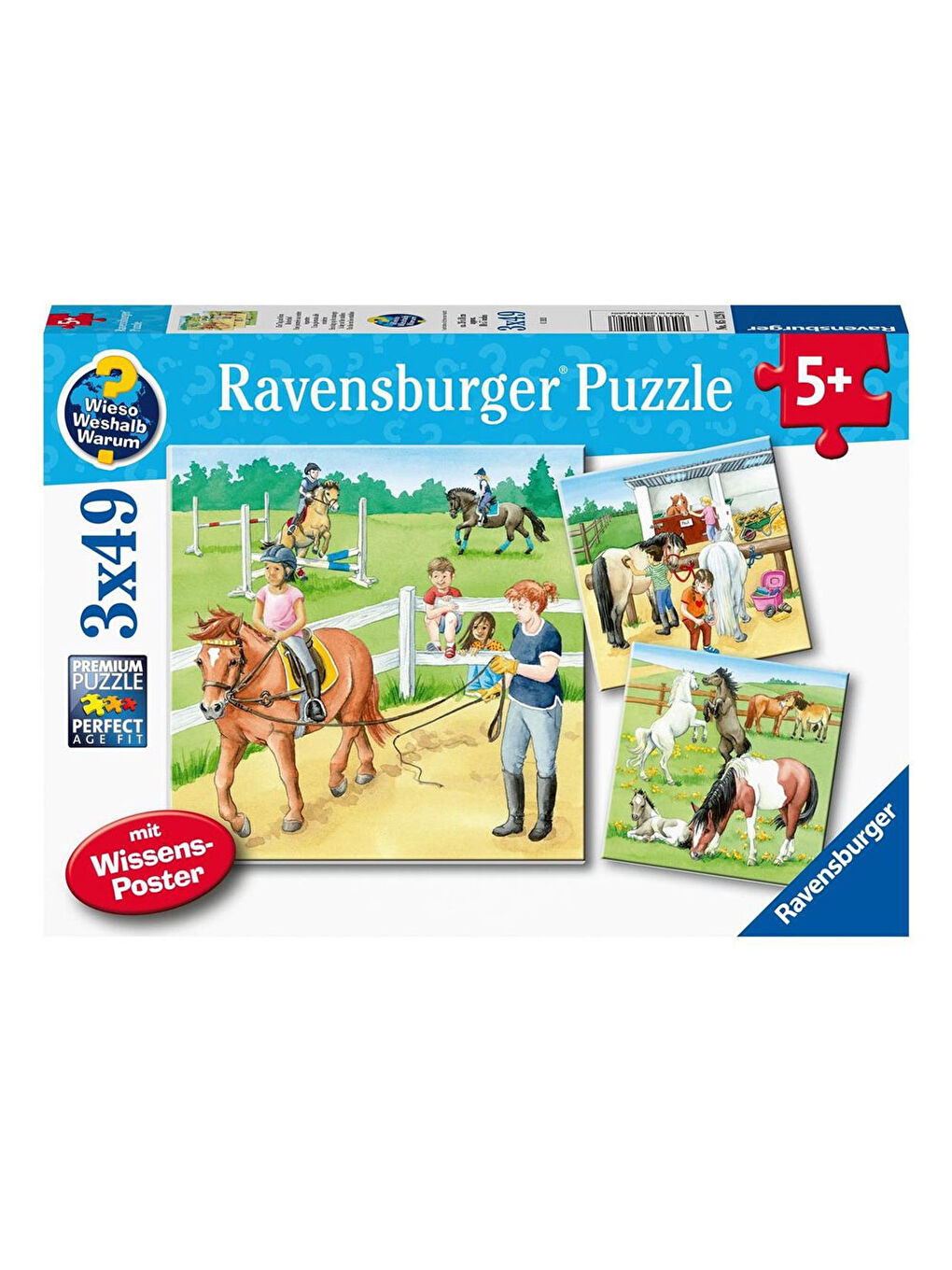 Ravensburger Renksiz Çocuk Puzzle 3x49 Parça Ahırda Bir Gün 51298