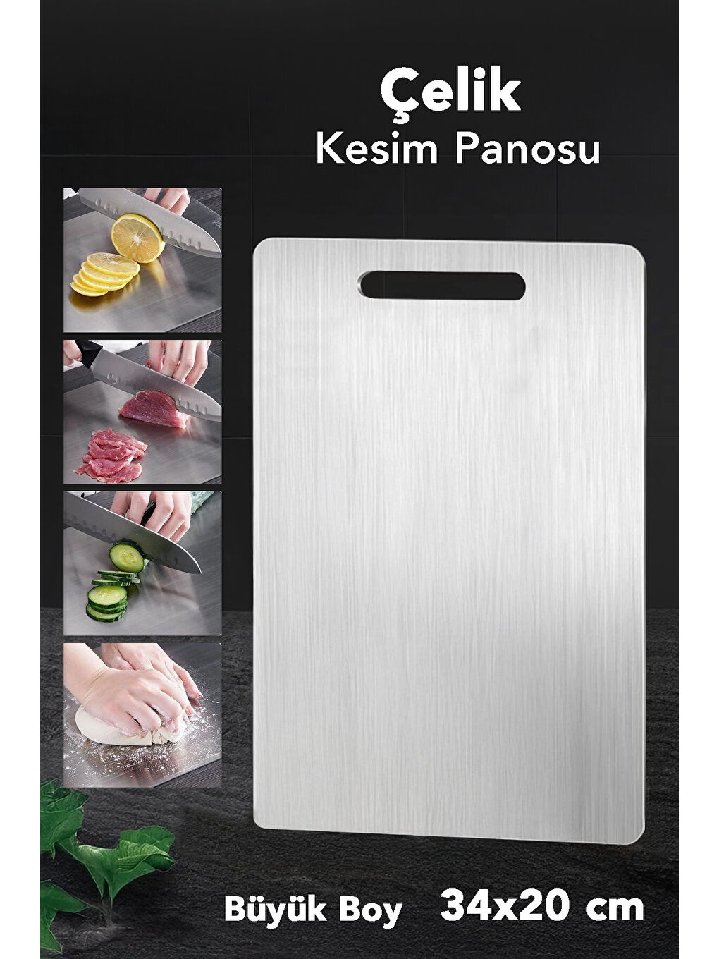 Gri 1 Adet Paslanmaz Çelik Kesme Tahtası