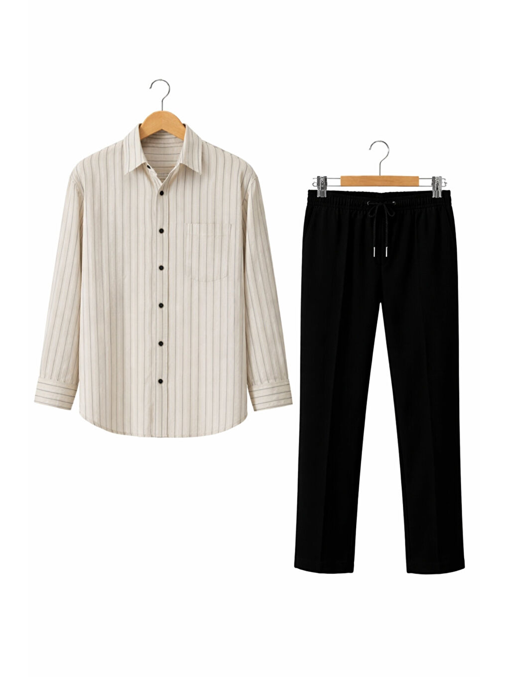 Gri Erkek Çocuk Regular Kalıp Çizgili Gömlek Pantolon 2’li Takım Ak2603-4