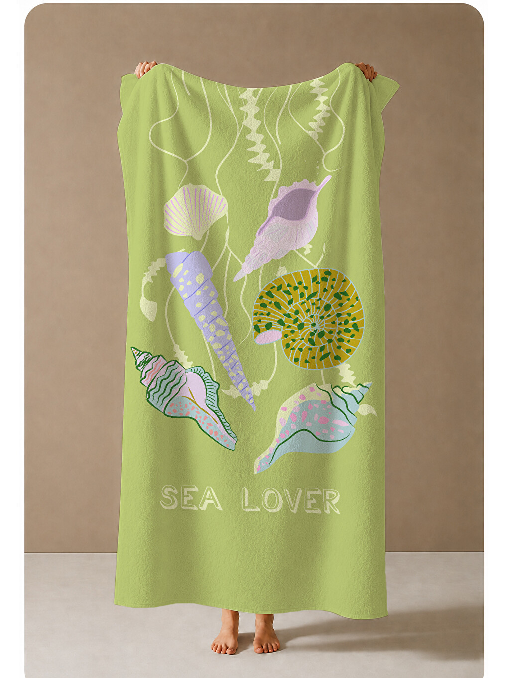 Yeşil Sea Lover Deniz Kabuğu Ve Balık Desenli 70x150 Cm Dijital Baskılı Plaj Ve Banyo Havlusu-3