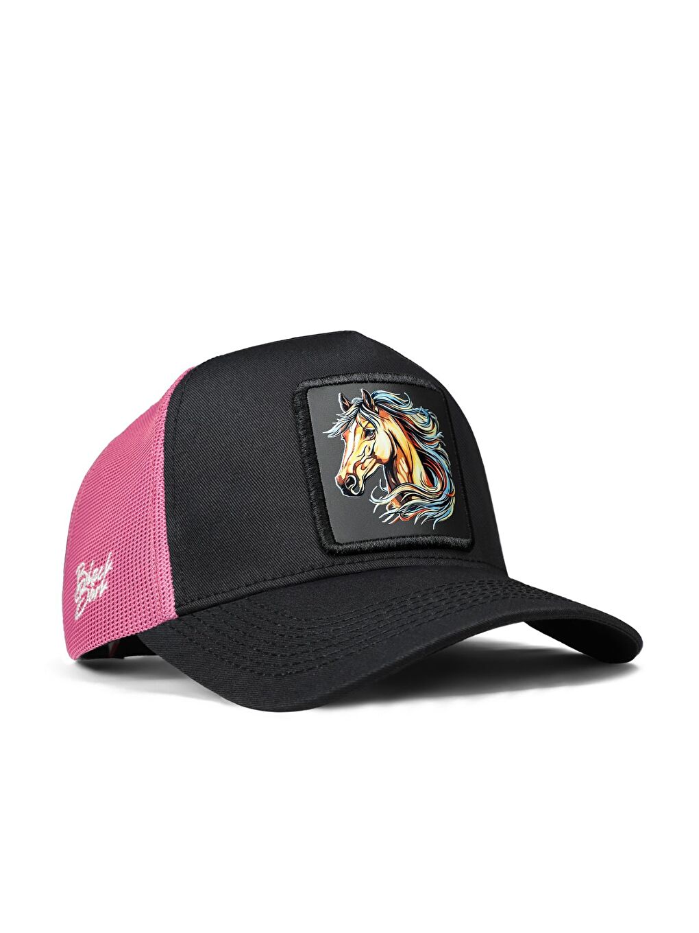 At Logolu Siyah-Pembe Trucker Şapka