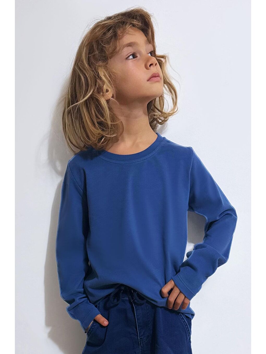 Erkek Çocuk Uzun Kollu Tişört Basic İndigo (5-14 Yaş)