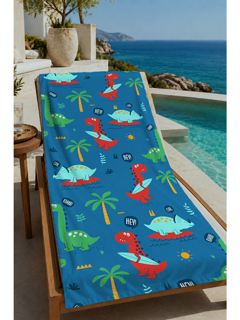 Mavi Tropikal Kuş Ve Palmiye Desenli 70x150 Cm Dijital Baskılı Plaj Ve Banyo Havlusu