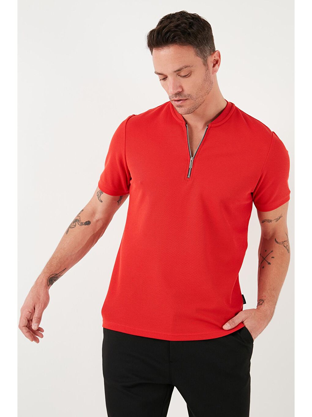 Buratti Kırmızı Pamuklu Regular Fit Yarım Fermuarlı T Shirt 5902653