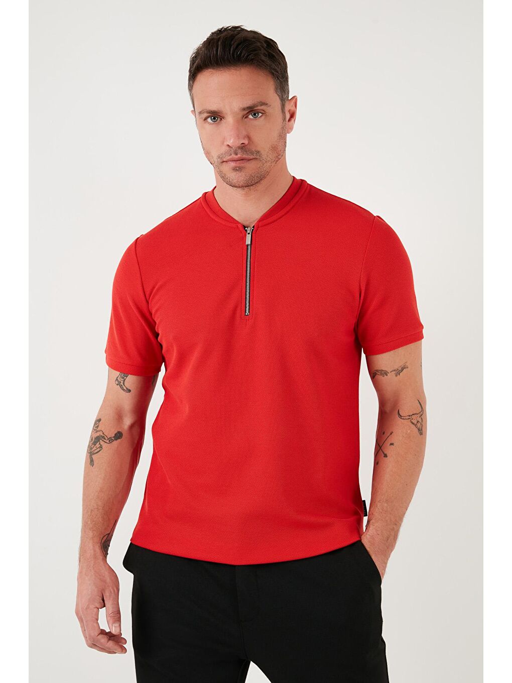 Buratti Kırmızı Pamuklu Regular Fit Yarım Fermuarlı T Shirt 5902653 - 1