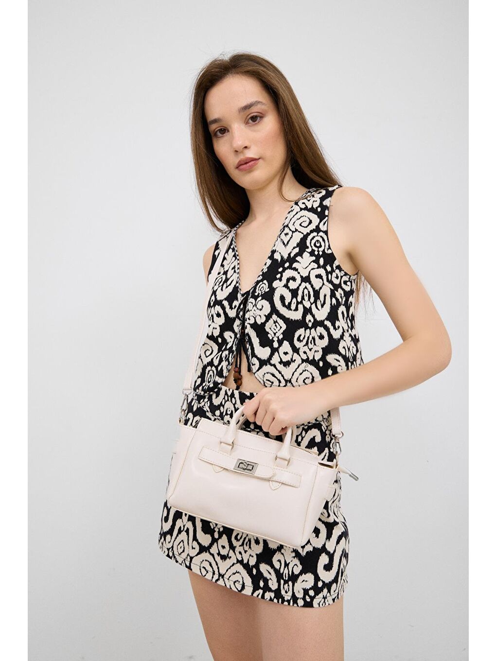 Bej Buch Mini Çapraz Çanta Krem-2