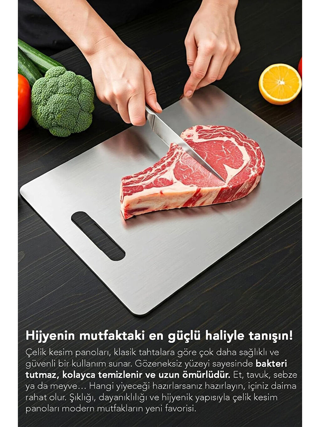 Gri 1 Adet Paslanmaz Çelik Kesme Tahtası-3