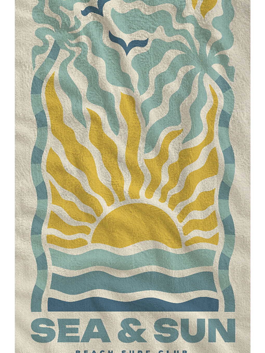 Mavi Sarı Sea And Sun Dalga Desenli 70x150 Cm Dijital Baskılı Plaj Ve Banyo Havlusu-1