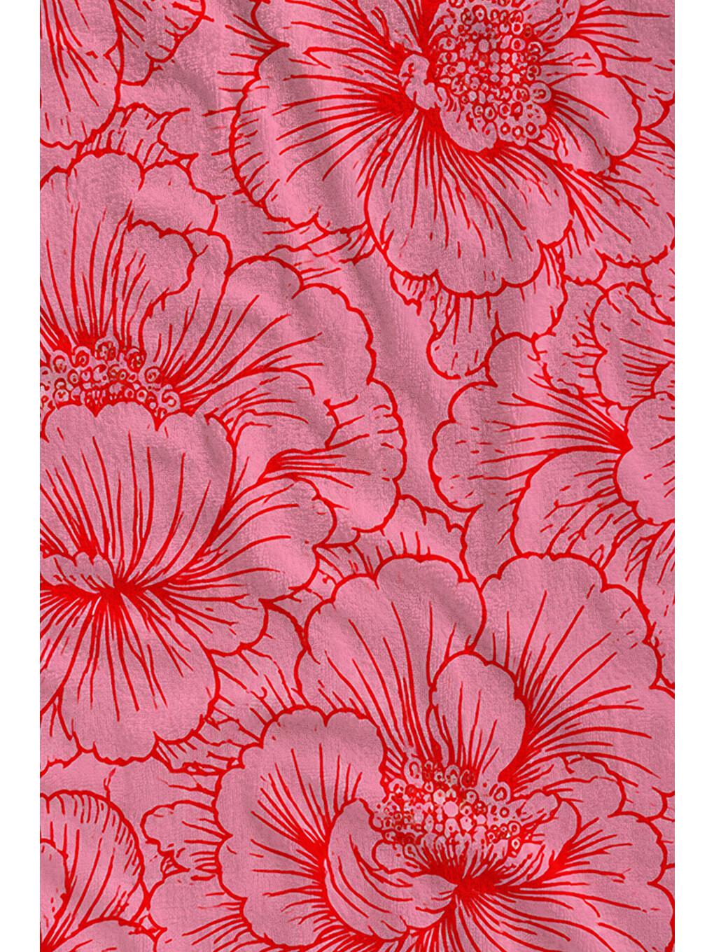 Modern Mercan Pembe Çizgisel Çiçek Desenli 70x150 Plaj Havlusu - Dijital Baskılı Banyo Havlusu-1