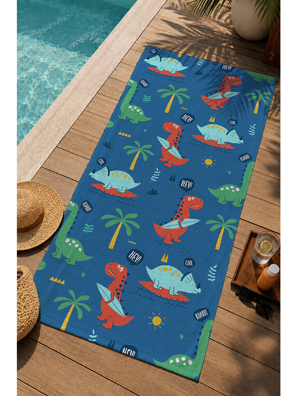 Mavi Tropikal Kuş Ve Palmiye Desenli 70x150 Cm Dijital Baskılı Plaj Ve Banyo Havlusu-2
