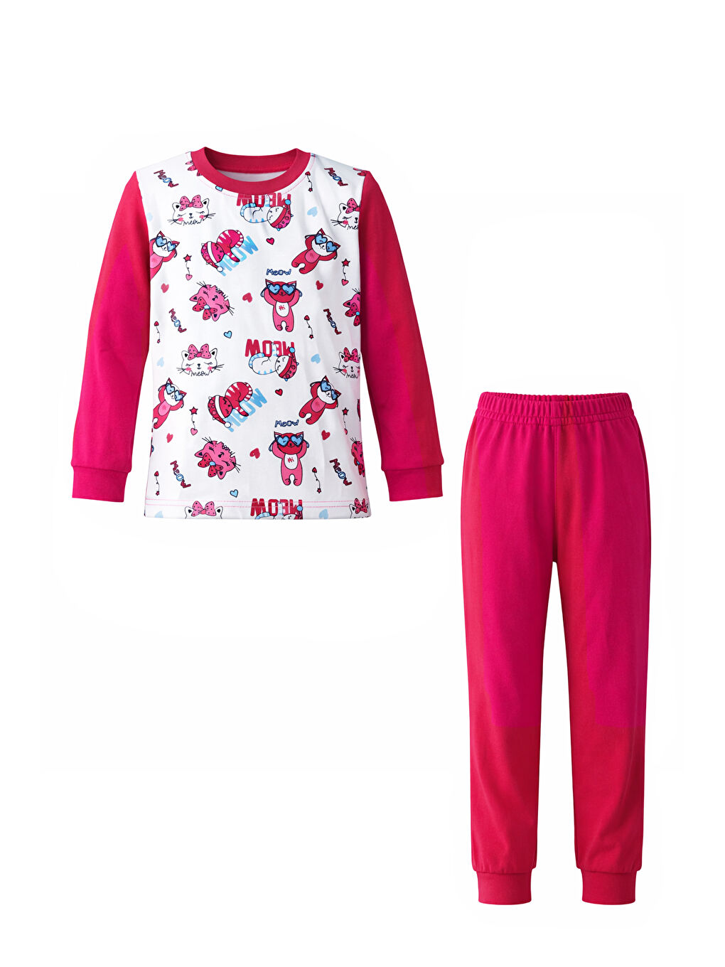 Kız Çocuk Pamuklu Desenli Pijama Takımı 6068-02 Fuşya-3