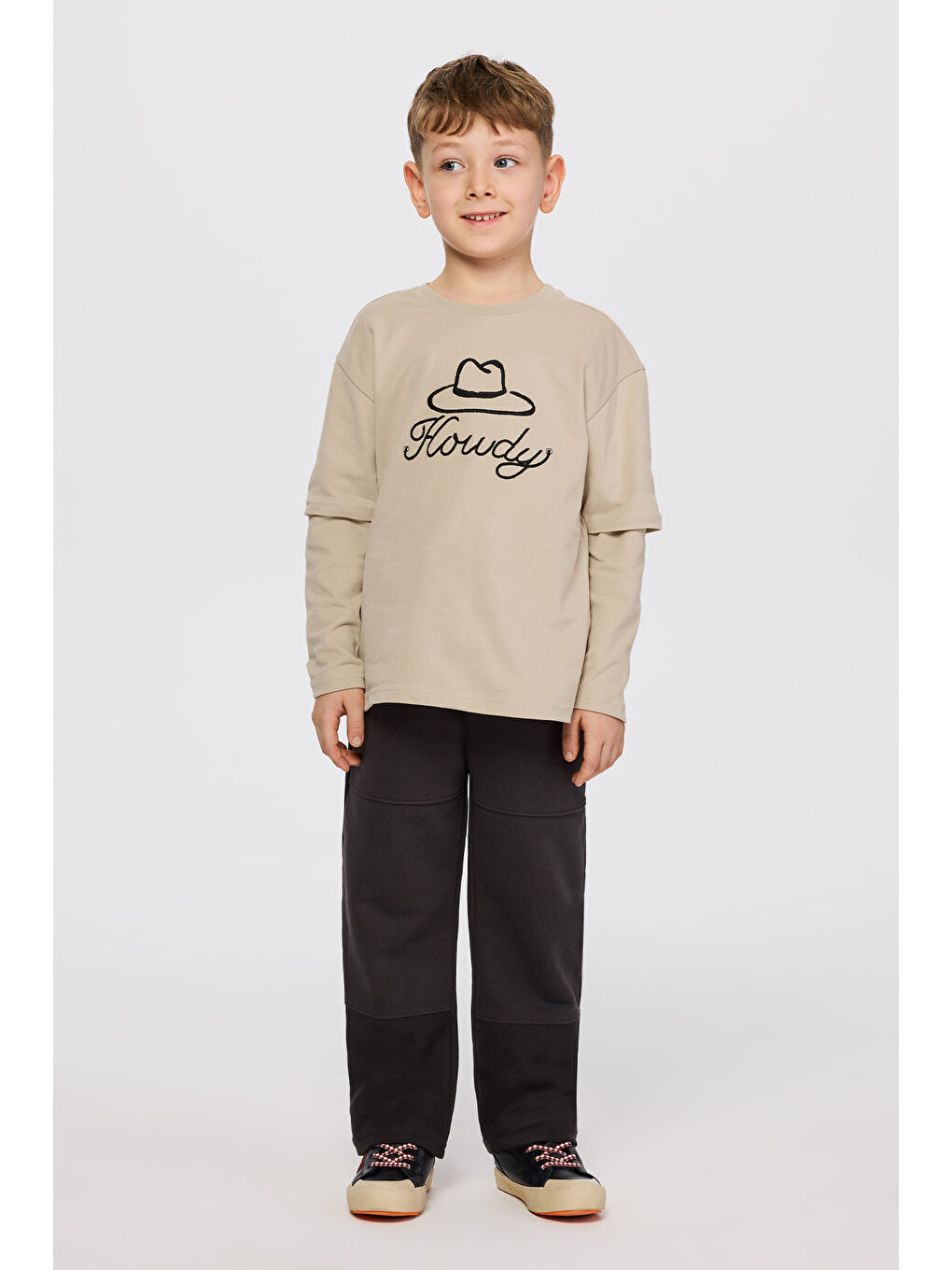 Erkek Çocuk Uzun Kollu Bej Tişört