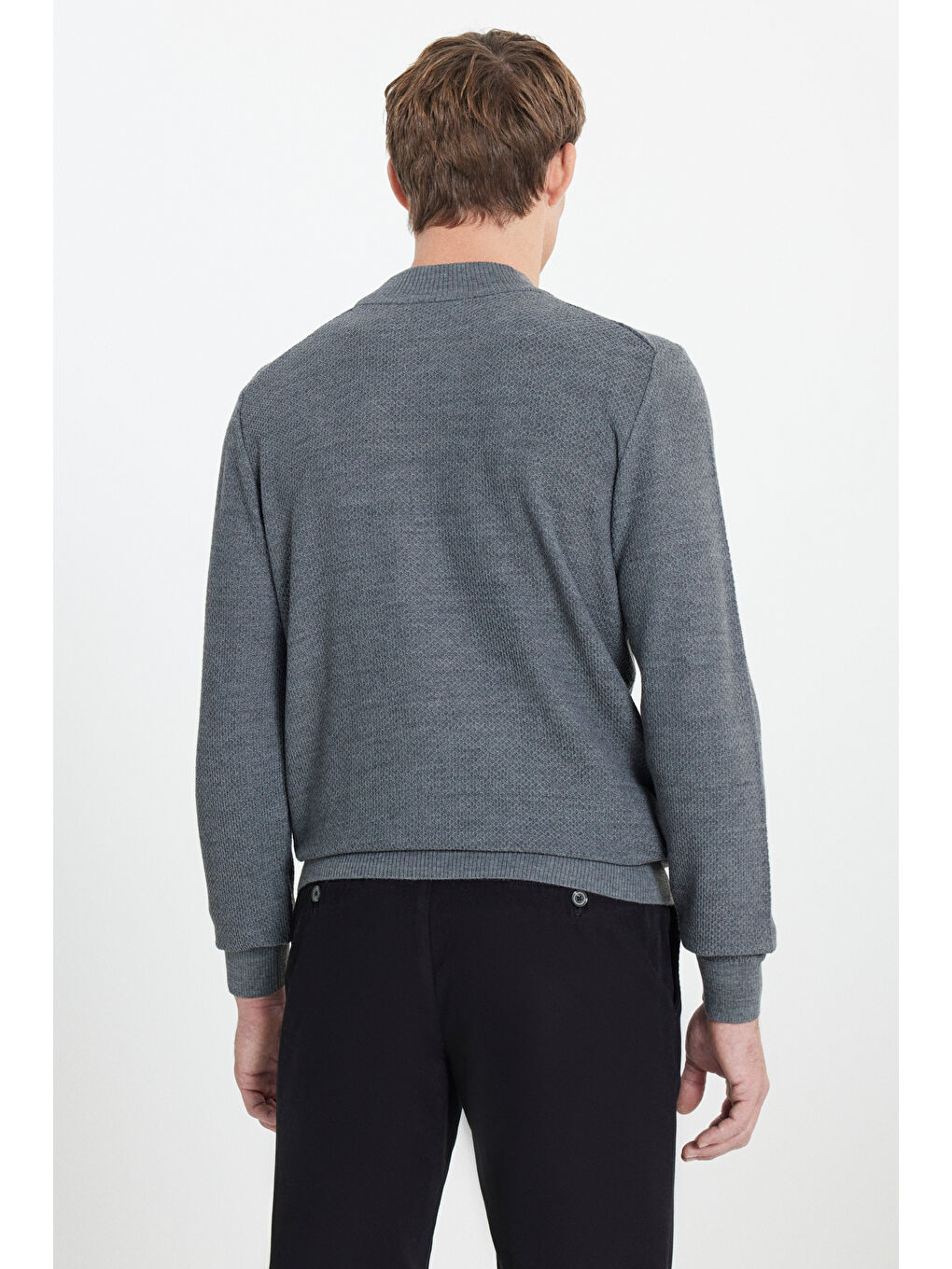 Erkek Gri Melanj Sıcak Tutan Standart Fit Normal Kesim Yarım Balıkçı Yaka Yünlü Triko Kazak-4