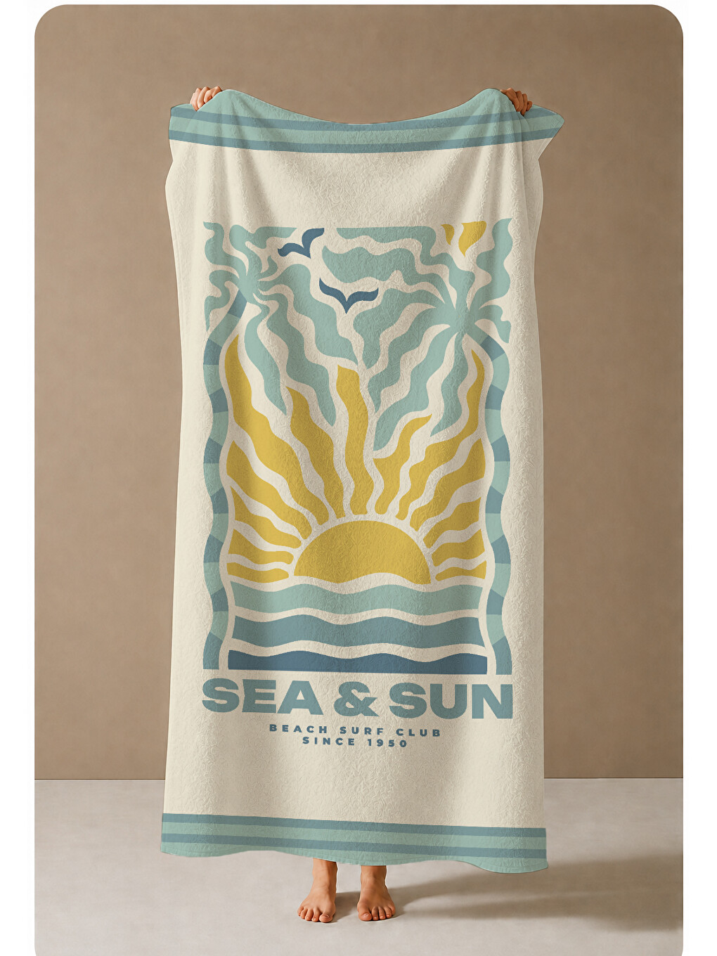 Mavi Sarı Sea And Sun Dalga Desenli 70x150 Cm Dijital Baskılı Plaj Ve Banyo Havlusu-3