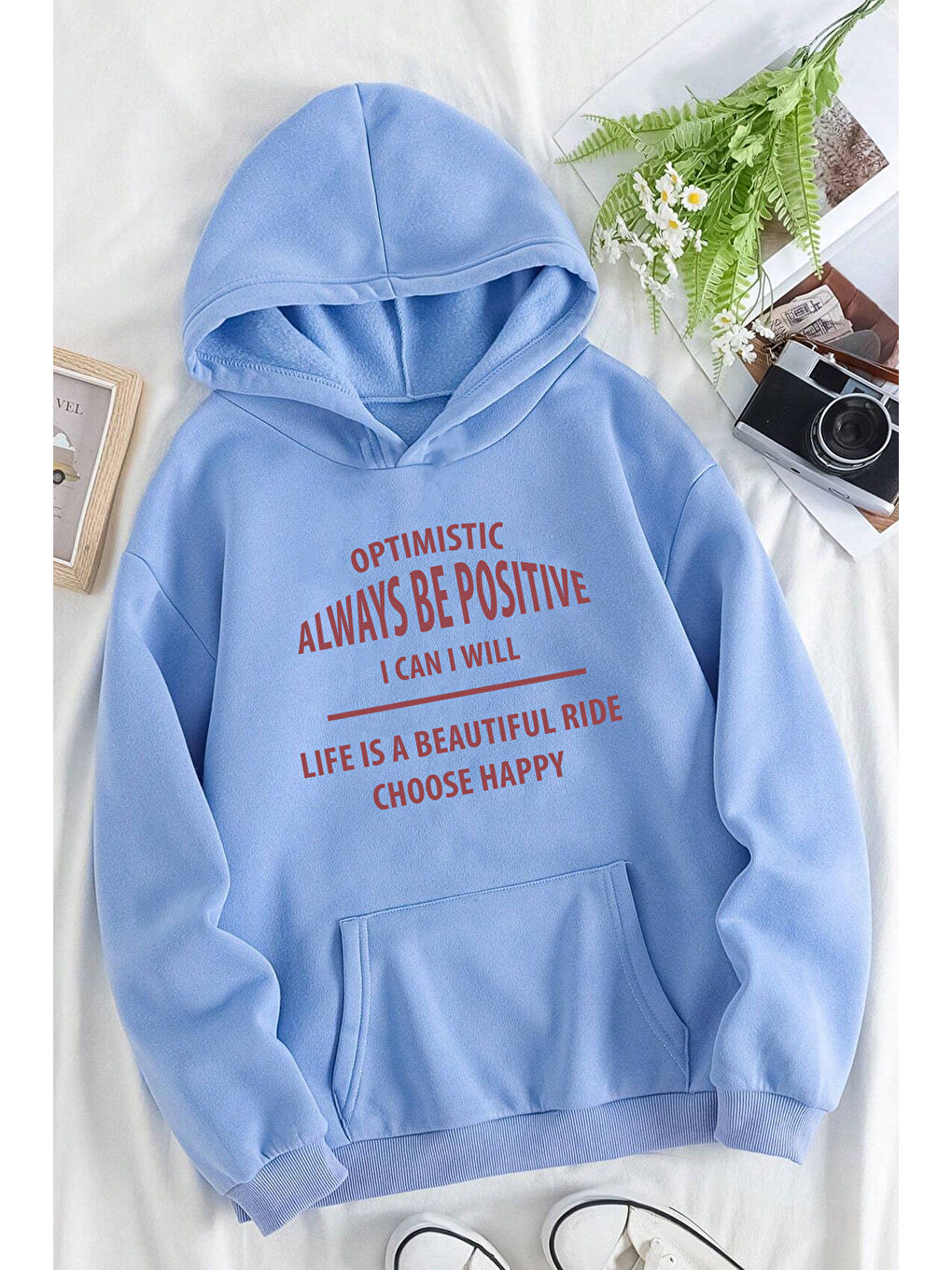 uyguntarz Bebek Mavisi Unisex Always Be Positive Baskılı Sweatshirt