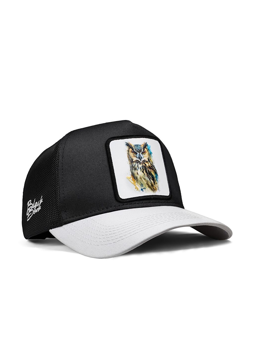 Baykuş Logolu Beyaz-Siyah Trucker Şapka