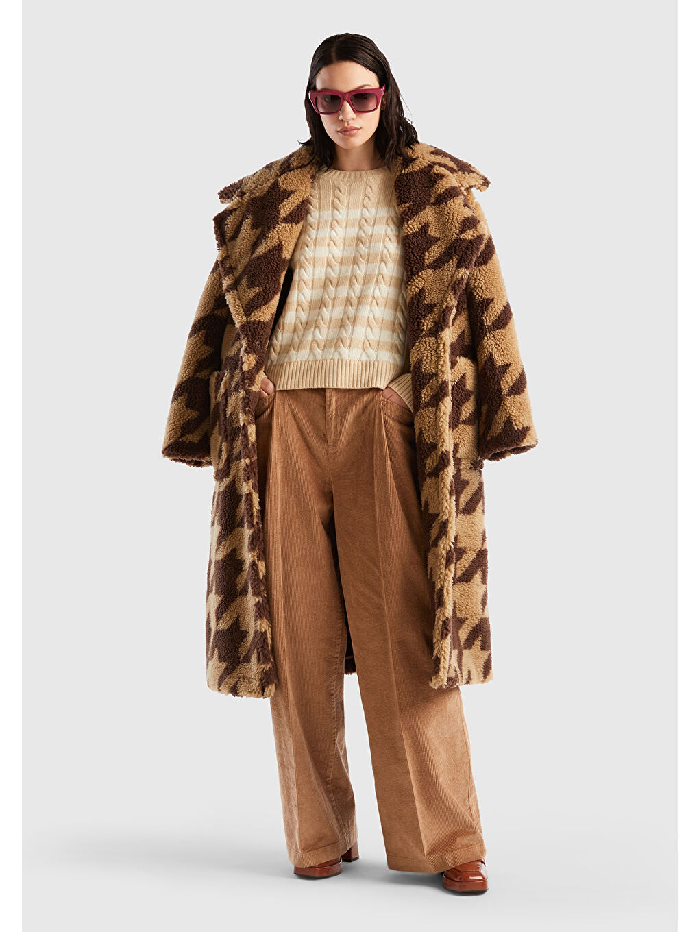 Kahverengi Kadın Taba Pileli Bol Paça Kadife Pantolon-4