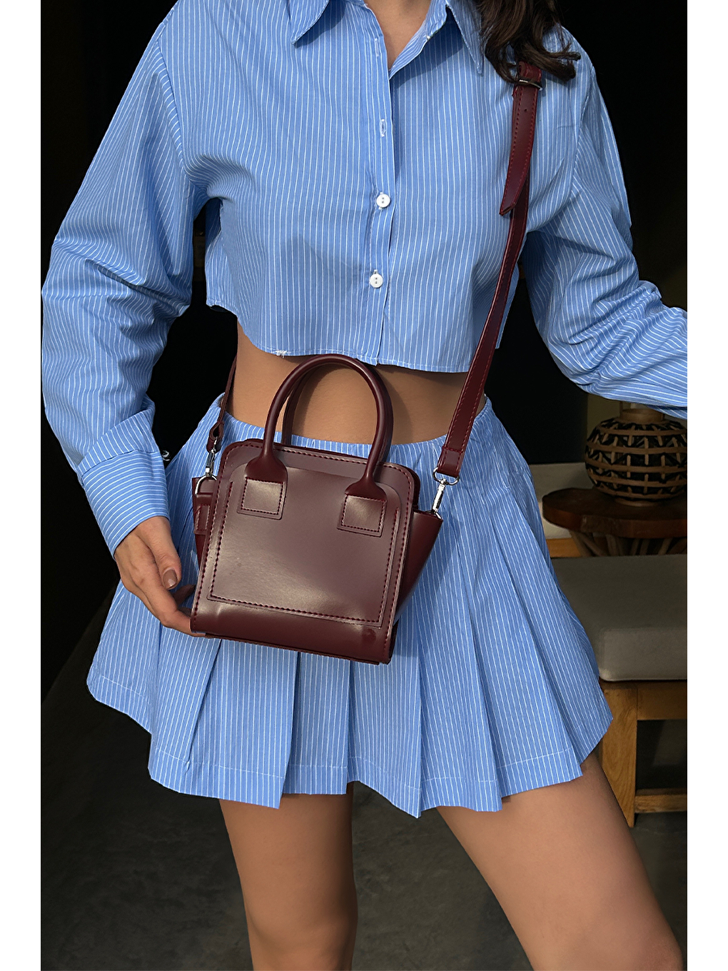 Simon El Ve Çapraz Çanta Bordo-4