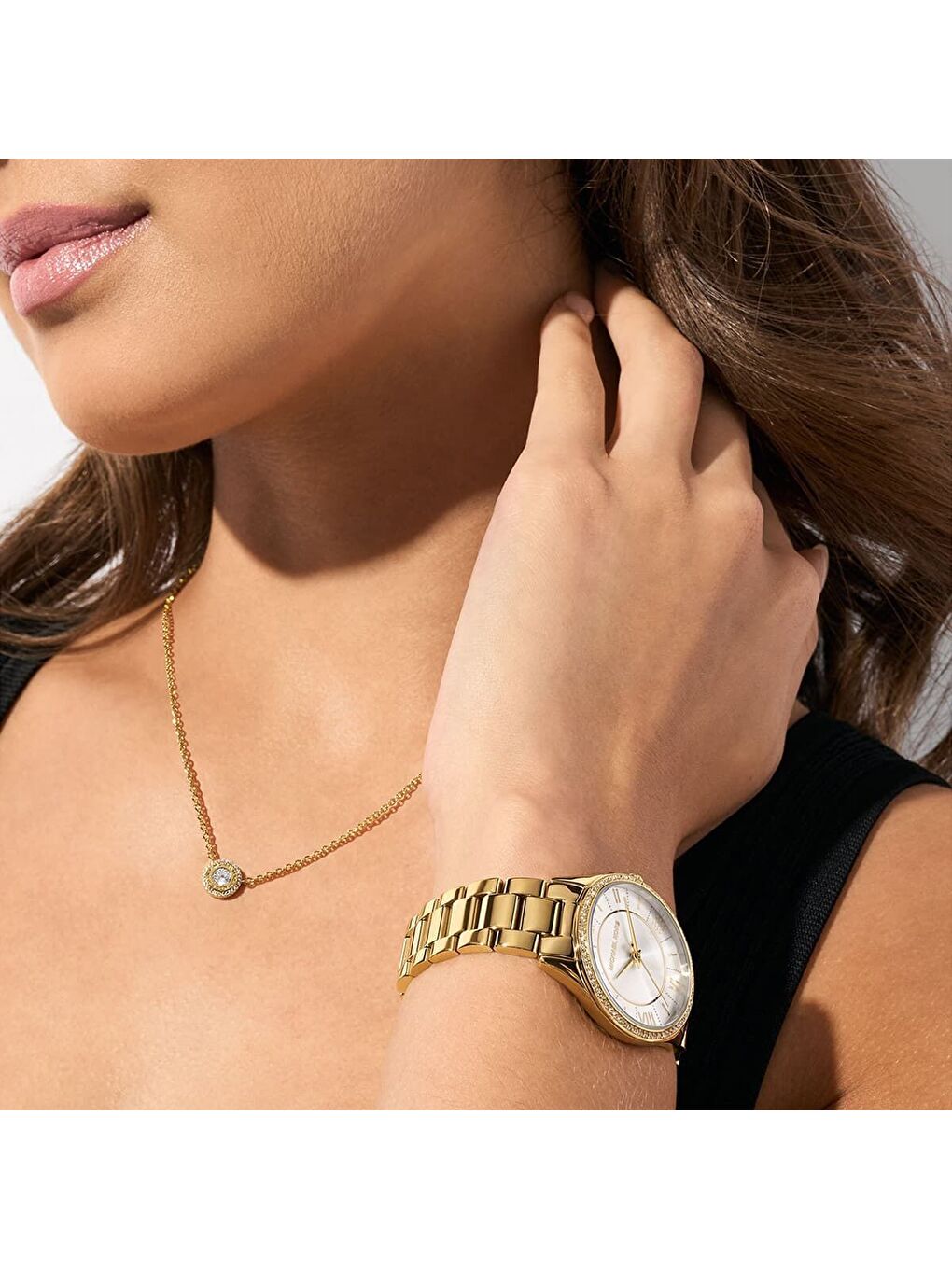 Sarı MK4849SET Kadın Kol Saati Kolye ve Küpe Seti-4