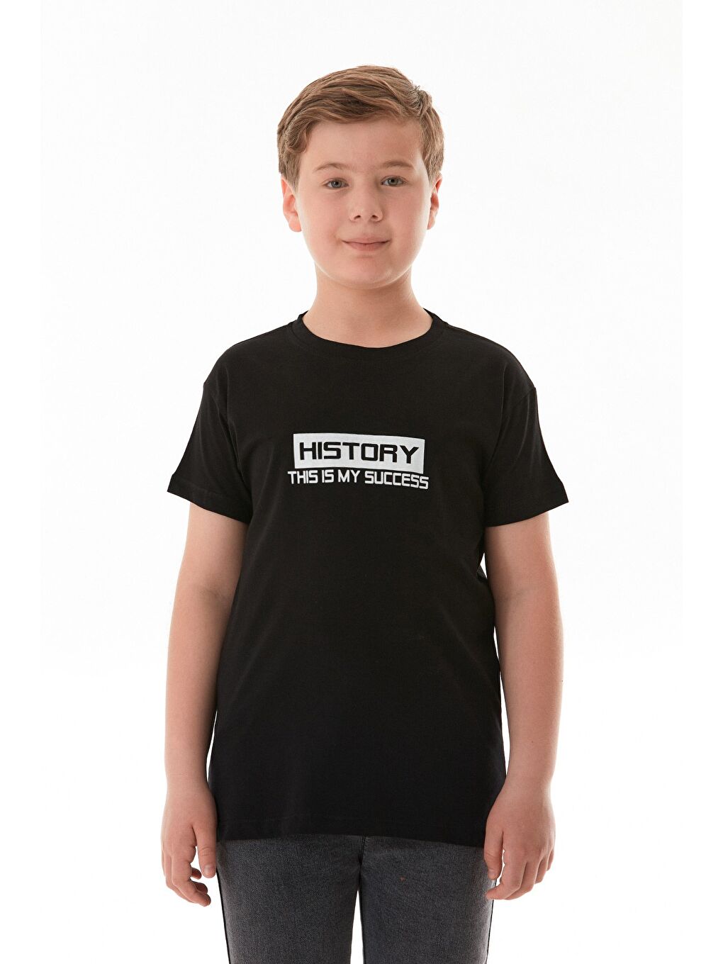 Siyah History Yazı Baskılı Erkek Çocuk Tişört-1