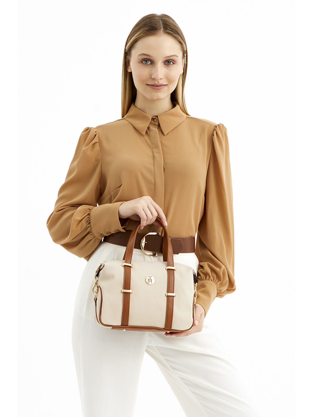 Kahverengi Kadın Omuz Çantası TH-YK12205 Krem-Taba-1