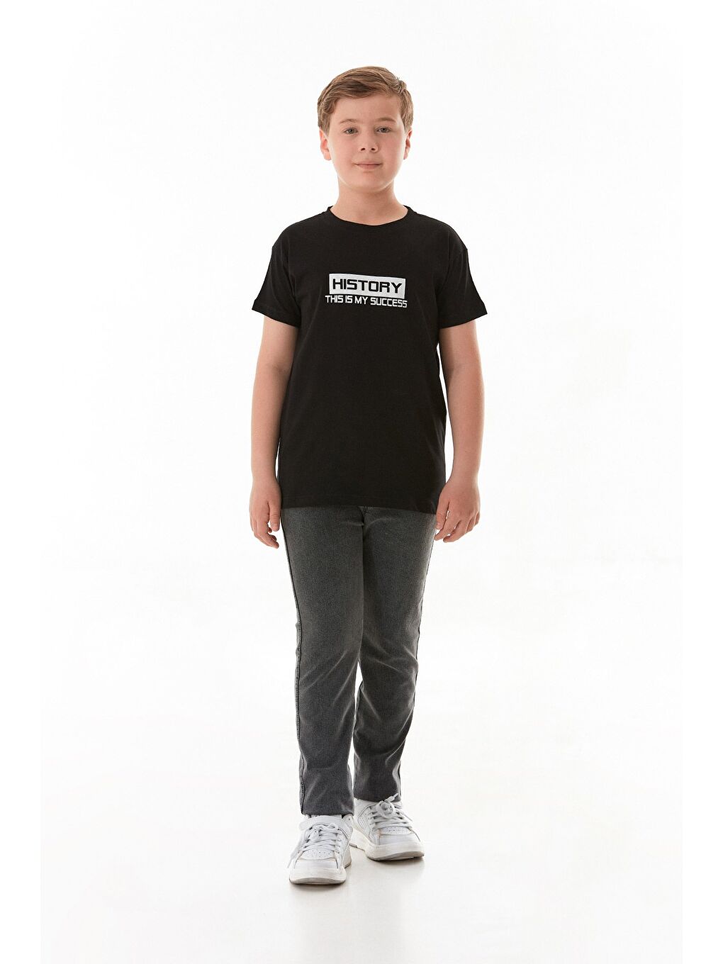 Siyah History Yazı Baskılı Erkek Çocuk Tişört-4