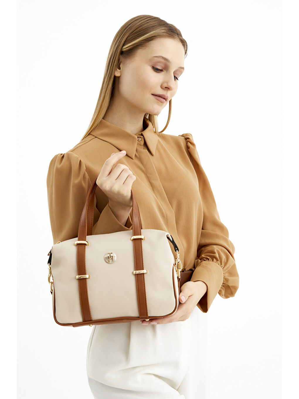 Kahverengi Kadın Omuz Çantası TH-YK12205 Krem-Taba-2