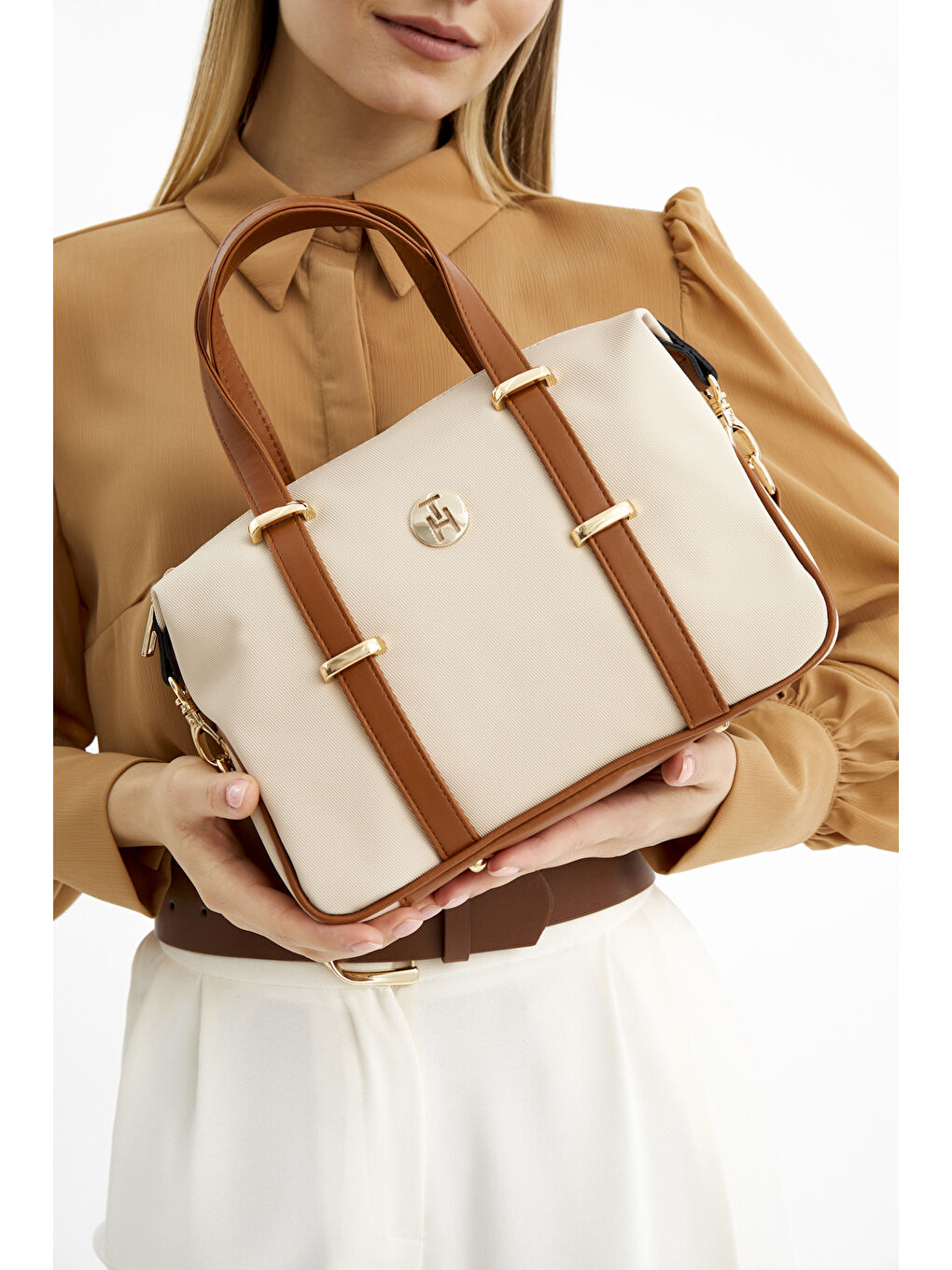 Kahverengi Kadın Omuz Çantası TH-YK12205 Krem-Taba-3