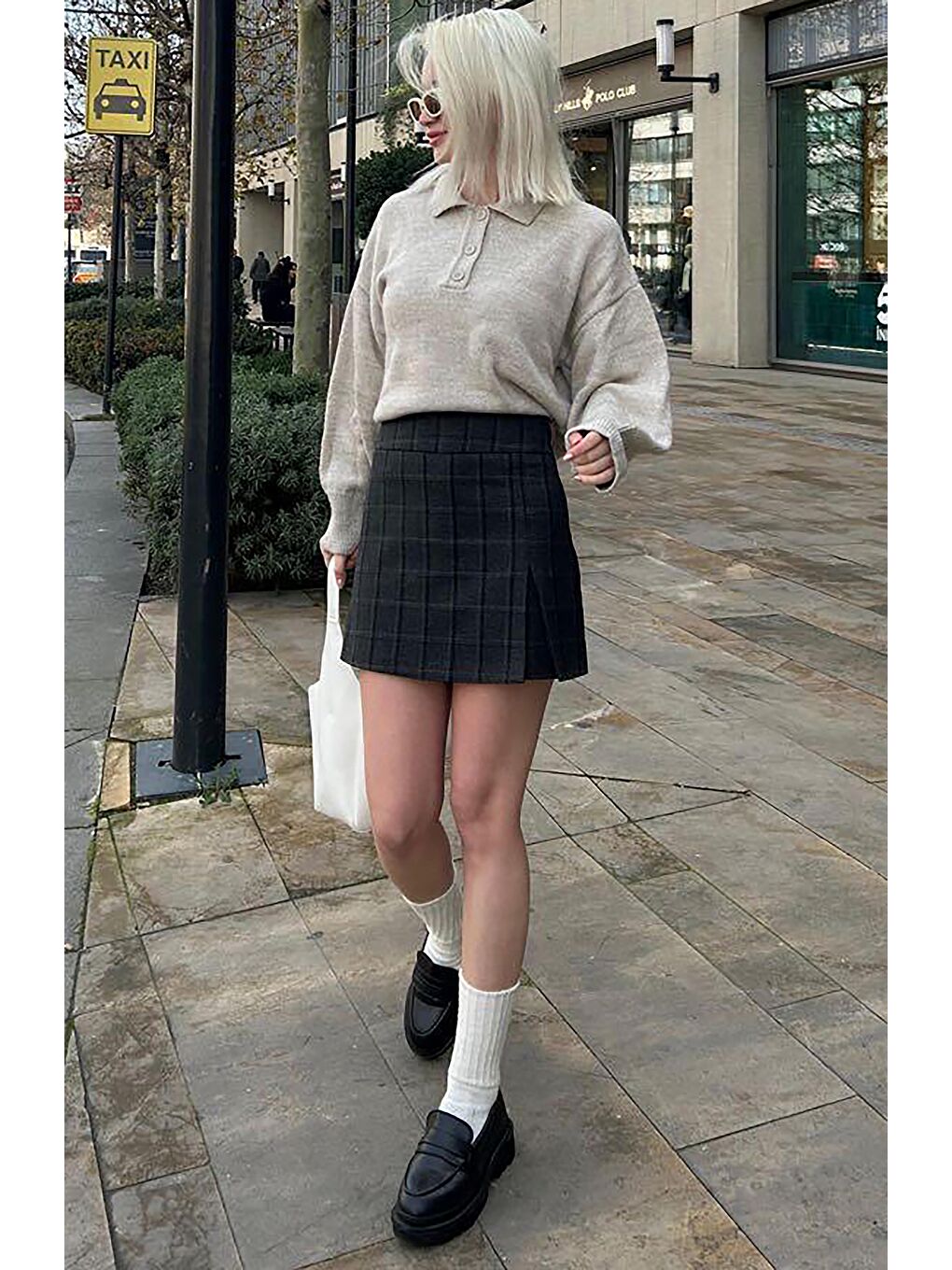 Antrasit Ekoseli Kadın Şort Etek Mg2316-4