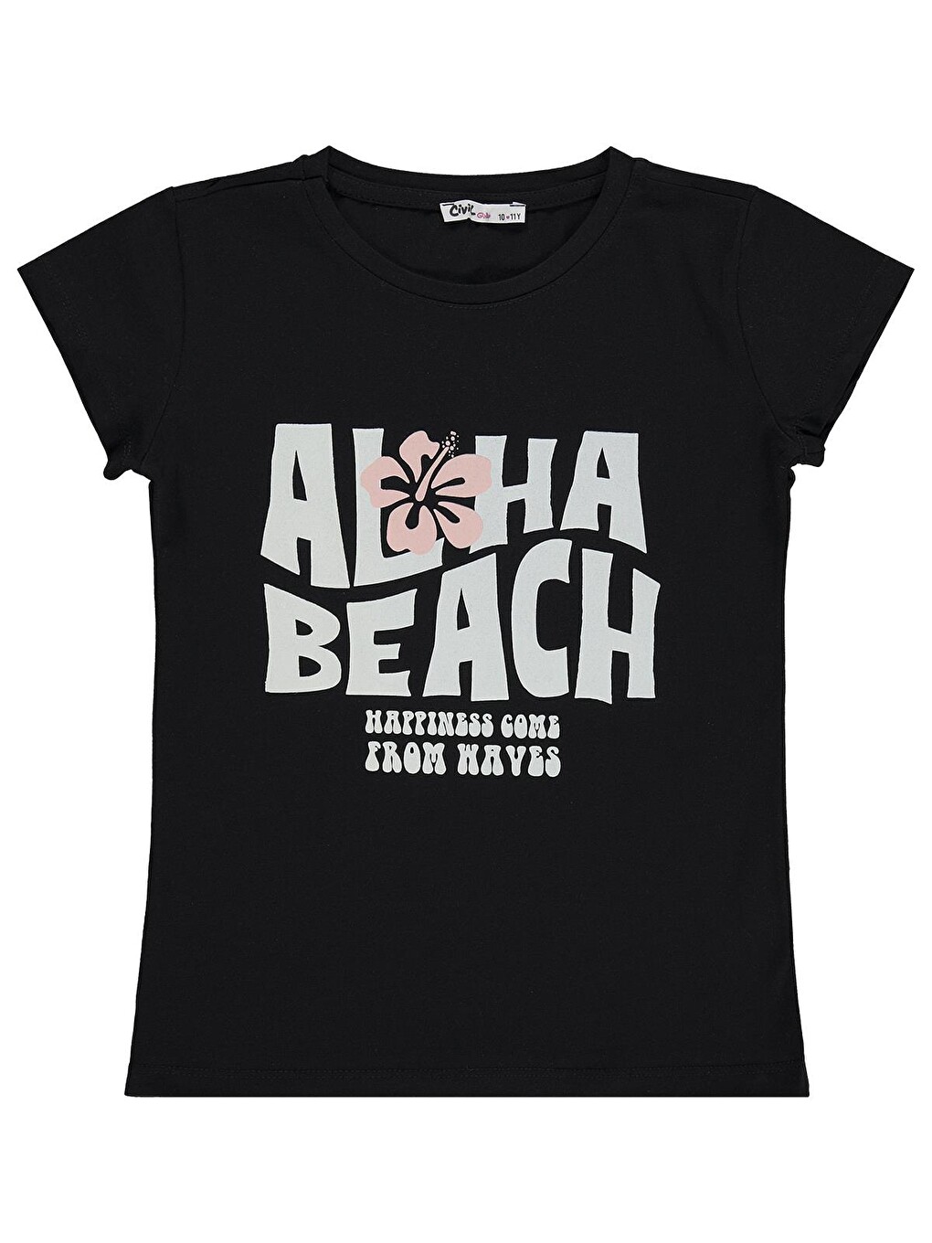 Girls Aloha Beach Baskılı 10-13 Yaş Tişört - Siyah