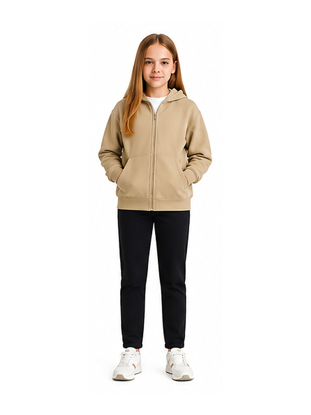 Bej Kız Çocuk Basic Fermuarlı Kalın 3 İplik Kışlık Okul Sweat Ak264495-3