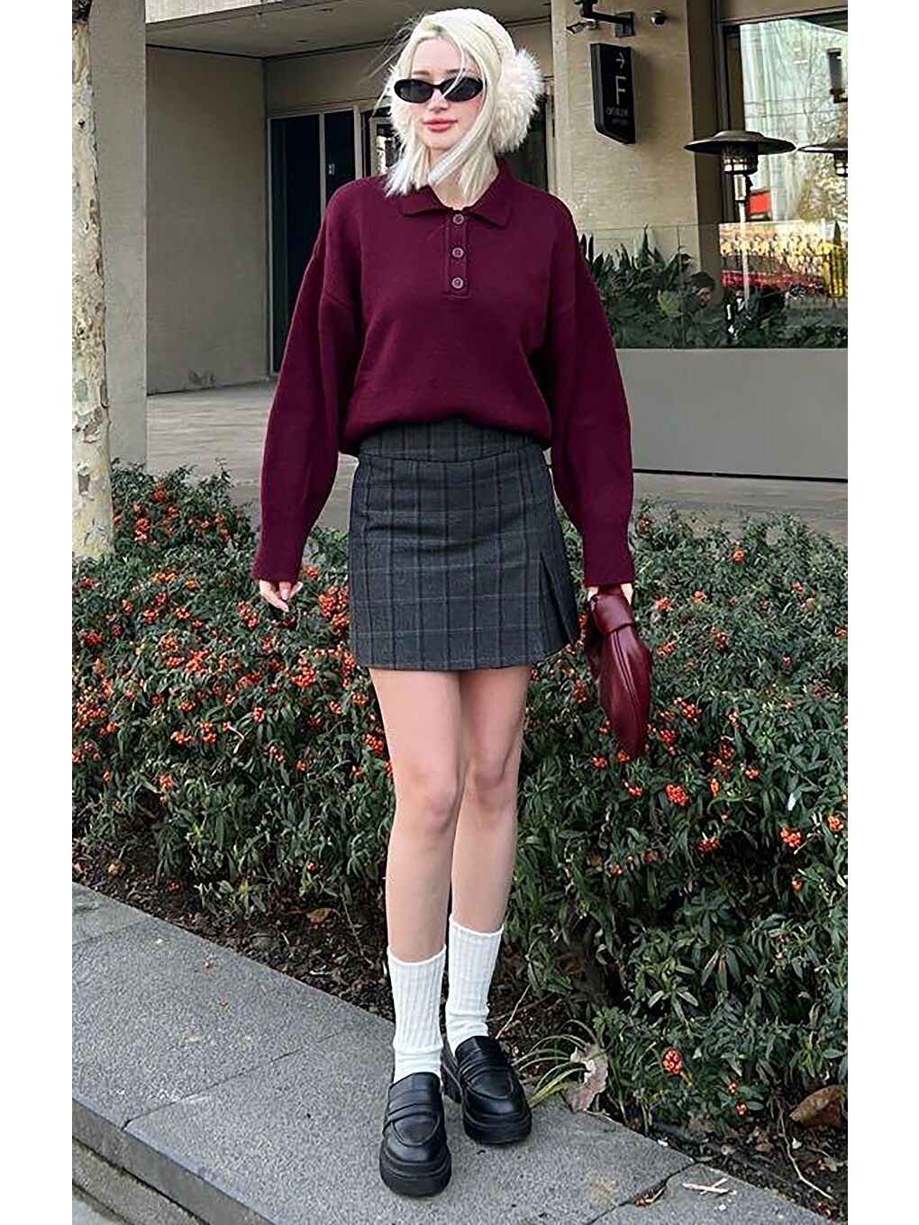 Antrasit Ekoseli Kadın Şort Etek Mg2316-7