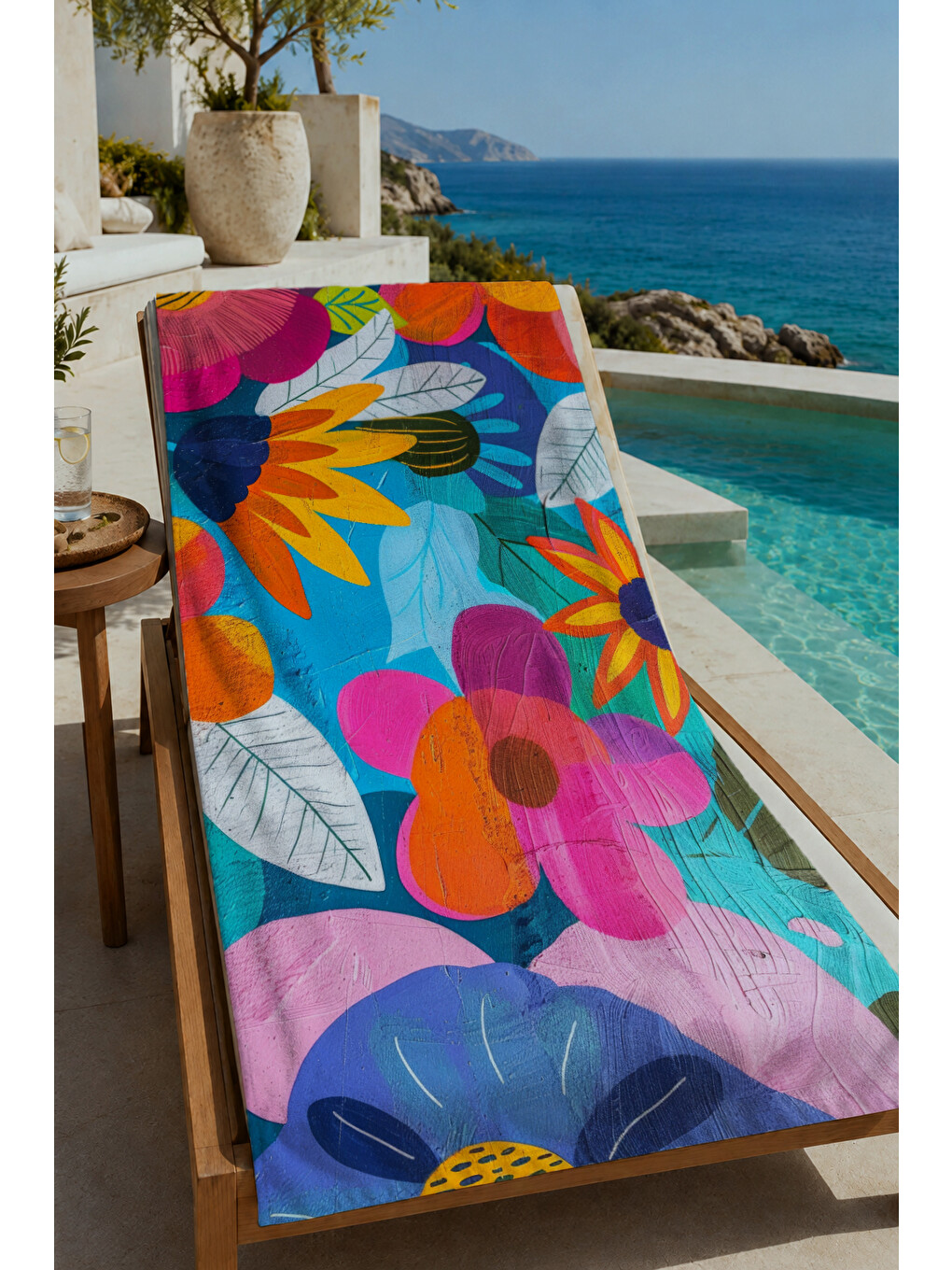 Yeşil Renkli Retro Tropikal Çiçek Desenli 70x150 Cm Dijital Baskılı Plaj Ve Banyo Havlusu